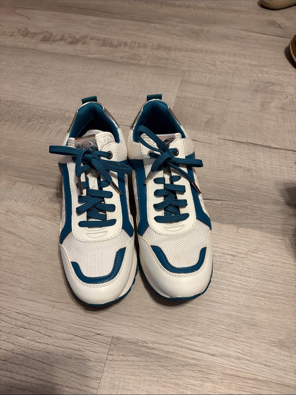 Michael Kors White and Teal Platform Sneakers